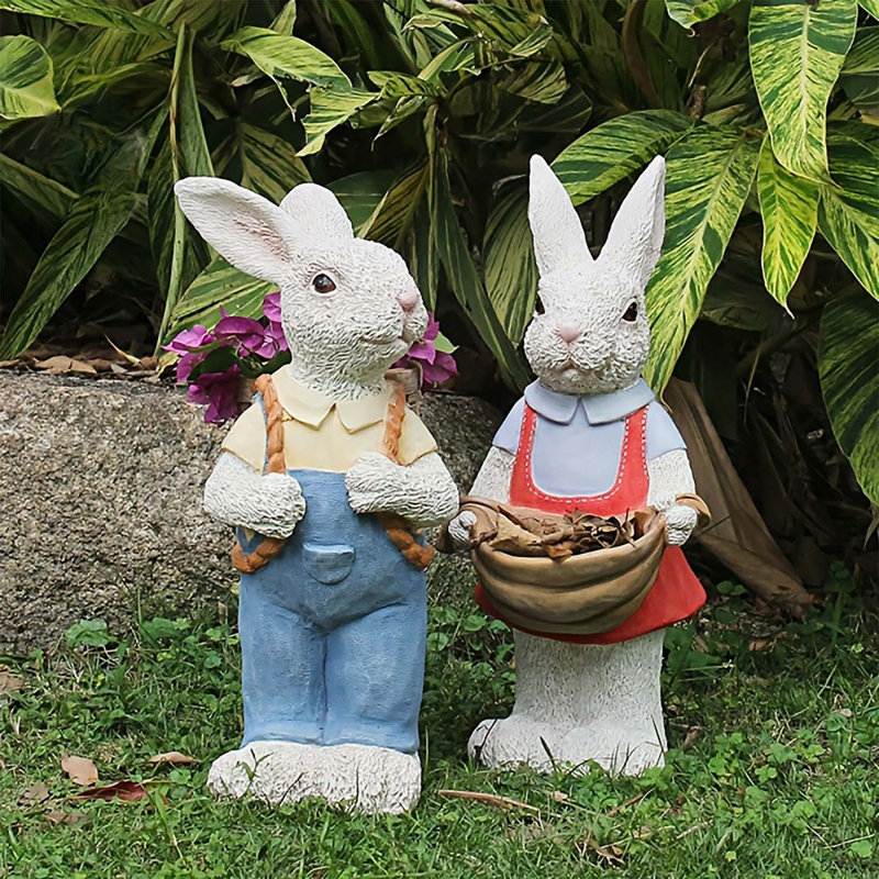 Ornement en forme de pot de fleur de statue de lapin rose simulé, sculpture de jardin en résine de 17 po, idéal pour la cour et la décoration extérieure