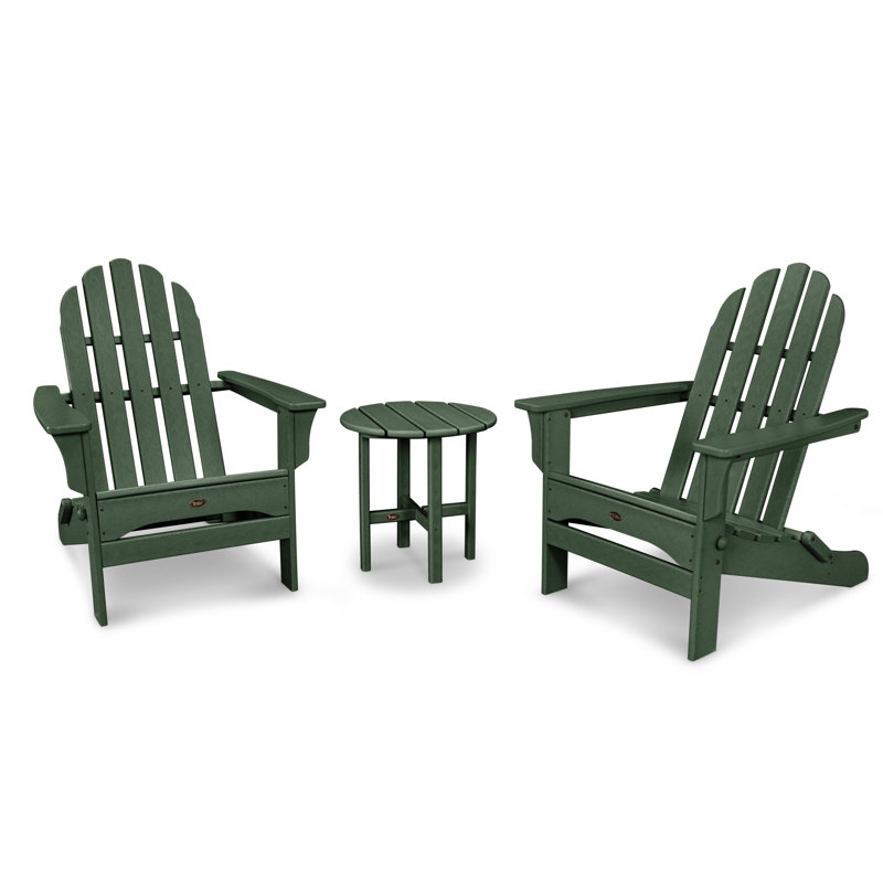 TREX Outdoors Cape Cod Folding Adirondack Set with Side Table, Rainforest Canopy