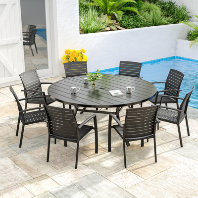 8 - Person Patio Dining Set With Aluminum Frame Chairs