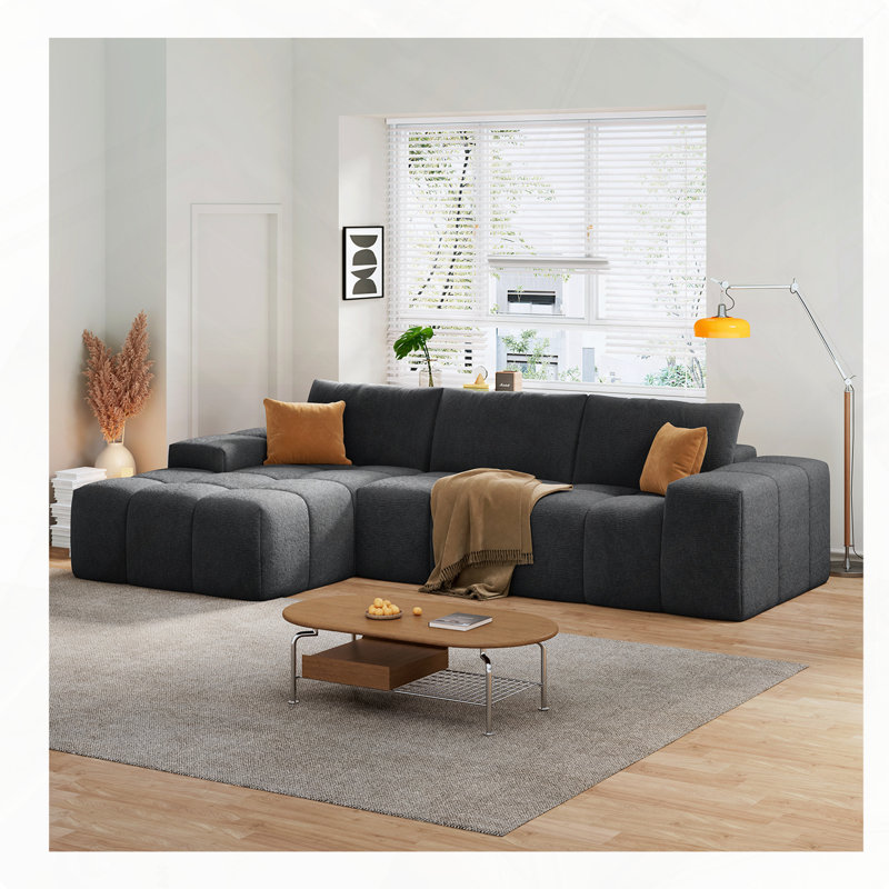 Canapé modulaire en L sans assemblage requis, canapé à assise profonde avec 3 coussins, revêtement en tissu doux, convient aux chaises longues modernes dans les salons et les chambres