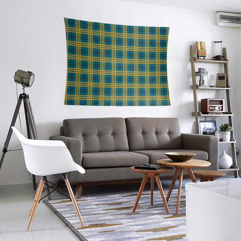 Tapisserie en microfibre Jacksonville, Sarcelle / noir / or, H 27,5 po x l 37,5 po