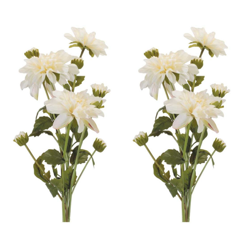 Ensemble de fleurs Dahlia (ensemble de 2), Blanc, vert