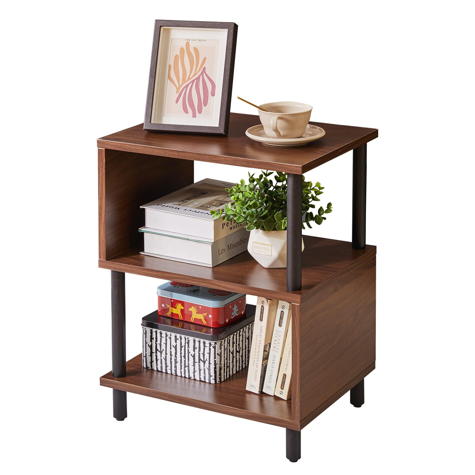 End Table Small Night Stand For Small Spaces Narrow Side Tables Bedside Table Drawers Rolling Open Storage Shelf Accent Vintage Farmhouse Nightstand Whee
