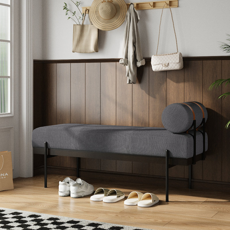 Betzy Linen Upholstered Bench, Dark Grey