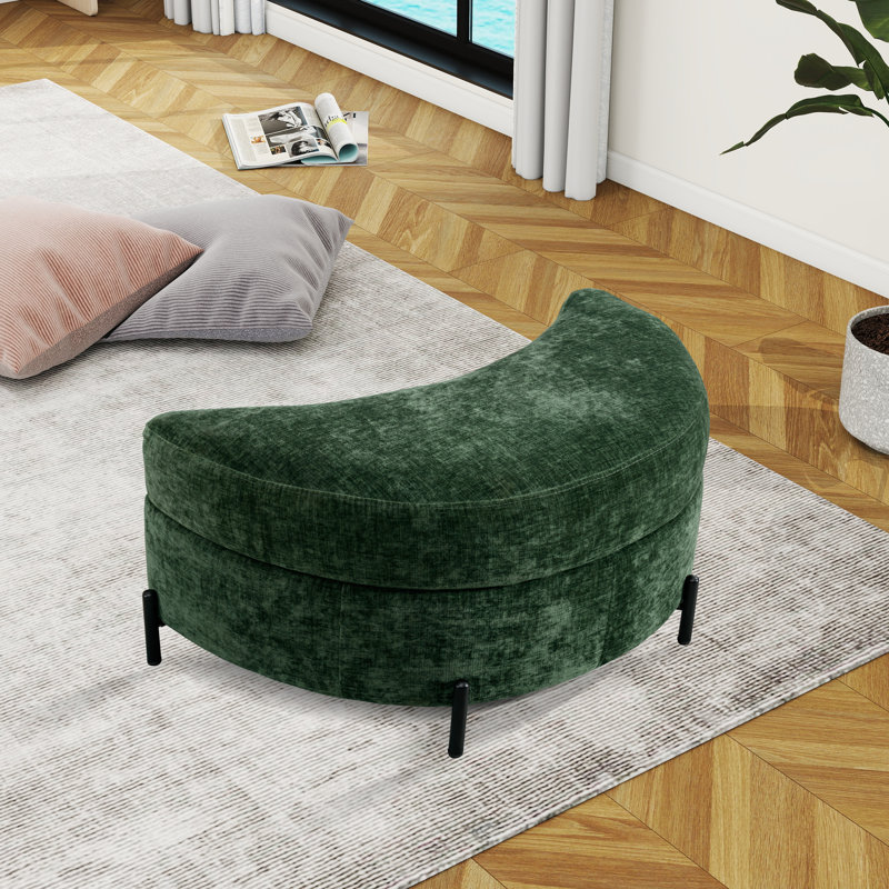 Achorn Upholstered Ottoman, Green Chenille