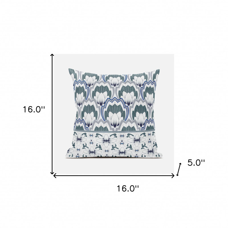 Coussin 16 x 16, Blanc / gris / bleu