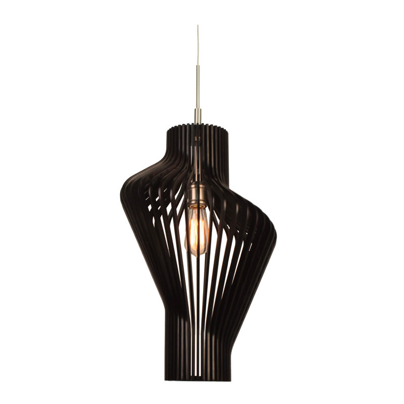 Luminaire suspendu géométrique 1 lumière Brogden, Wengé, Laiton, H 21,5 po x l 13,75 po x P 13,75 po