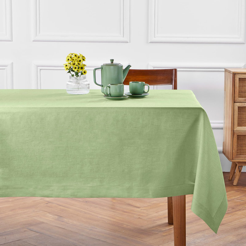 100% Pure Linen Tablecloth - Fete, 108" L x 60" W, Laurel Green