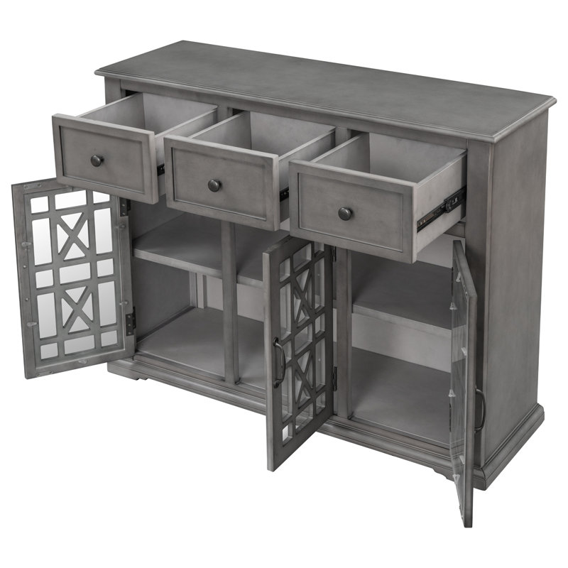 Armoire d'appoint vintage à 3 portes, armoire d'entrée et console Zohe, Gris clair