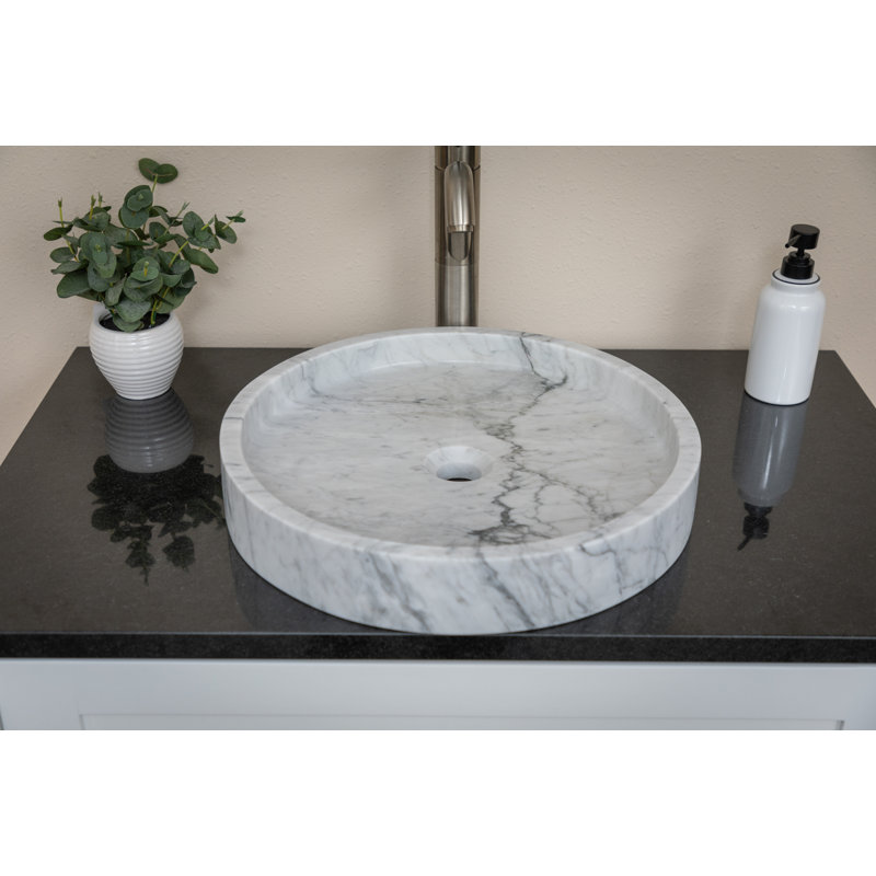 Eden Bath 18'' Stone Circular Bathroom Sink, Polished White