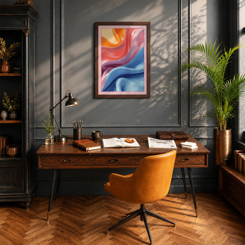 Flowing Ribbons Abstract - Framed Print, Walnut, A3 - 42.0 x 29.7 cm