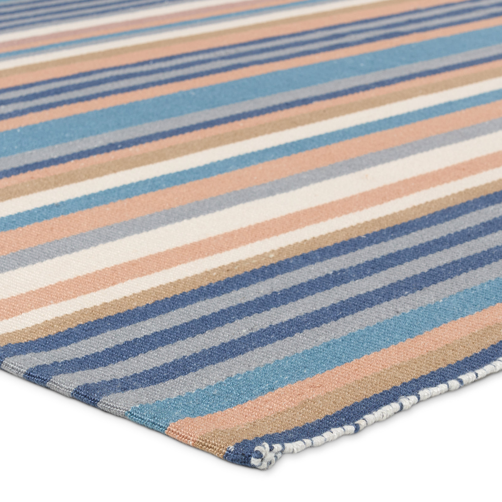 Edeline Blue Cream Gray Hand-Woven Striped Rug, Rectangle 4' x 6'