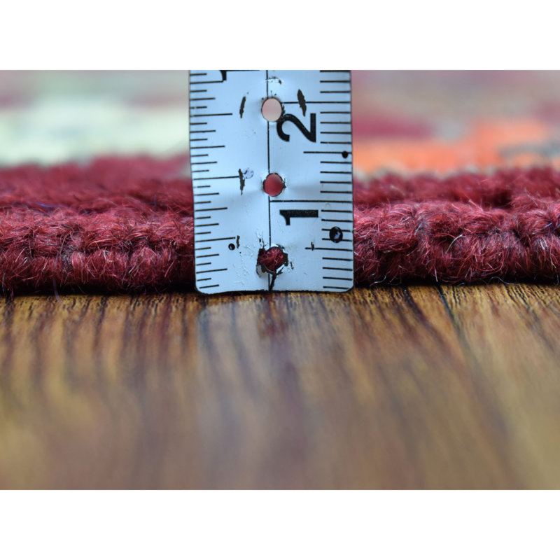Tapis de surface en laine rouge 3 pi 1 po x 4 pi 10 po one-of-kind à la main noué la