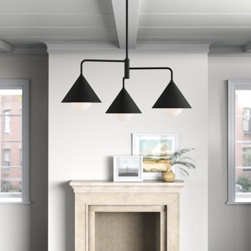 Ireland 3 Light Metal Geometric Chandelier, Matte Black