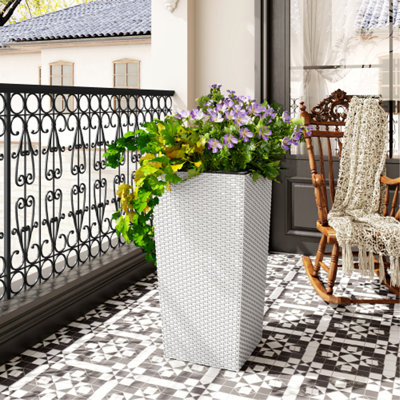 30 In Tall Large Flower Pots Planter With Self-Watering Drainage Holes&Inner Trays Indoor Outdoor Plant Pot With Drain Holes, Water Level Monitor, Inner Bucket For Garden, Patio, Porch, Backyard,White