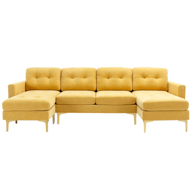 Canapé modulaire d'intérieur convertible en L avec repose-pieds mobile, Jaune