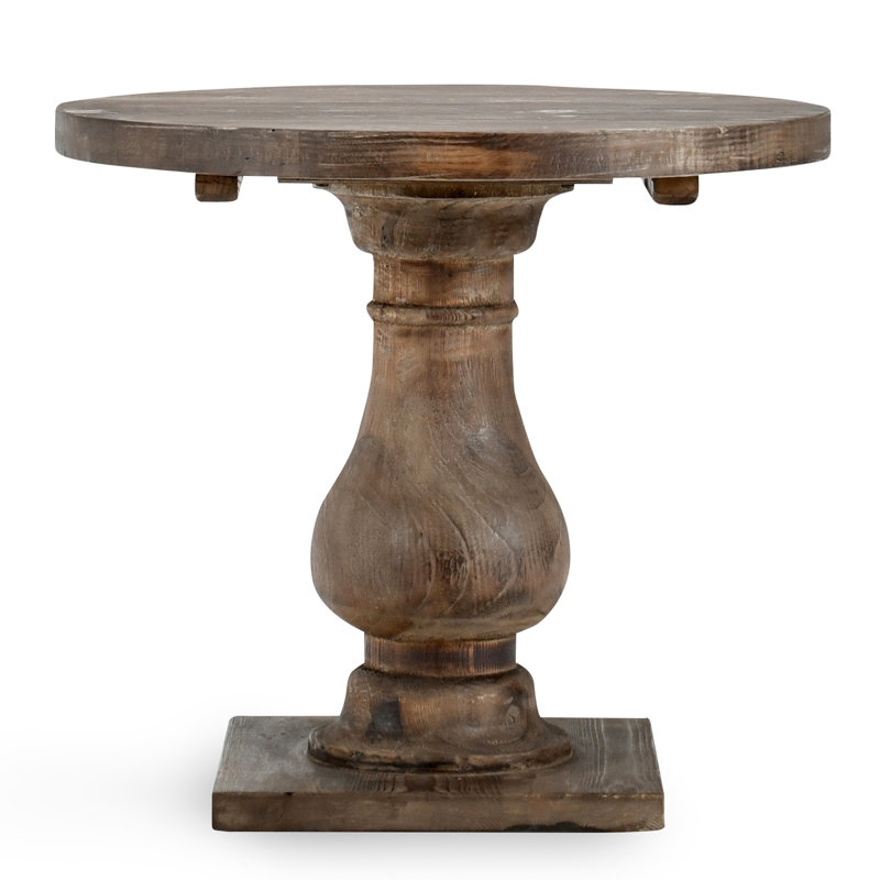 Table de bout ronde à piédestal brun fini à la main avec finition, pin massif, rustique classique transitionnel, largeur de 28 po de profondeur, 25 po de hauteur, 39 lb de bois de pin vieilli