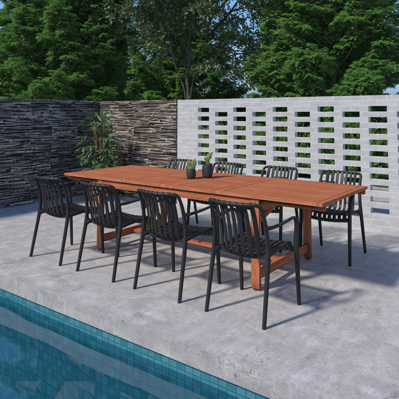 Amazonia 9Pc Juleriaque FSC Wood And And Resin Outdoor Patio Extendable Dining Set, Black