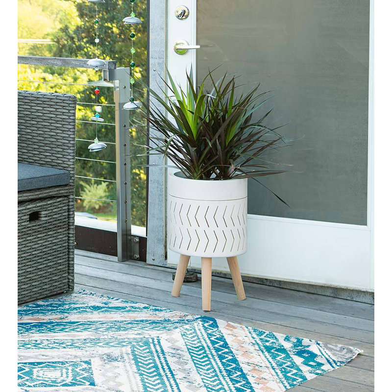 Tapis intérieur / extérieur bleu / gris à motif géométrique tissé à la main, Rectangle 4 pi x 6 pi