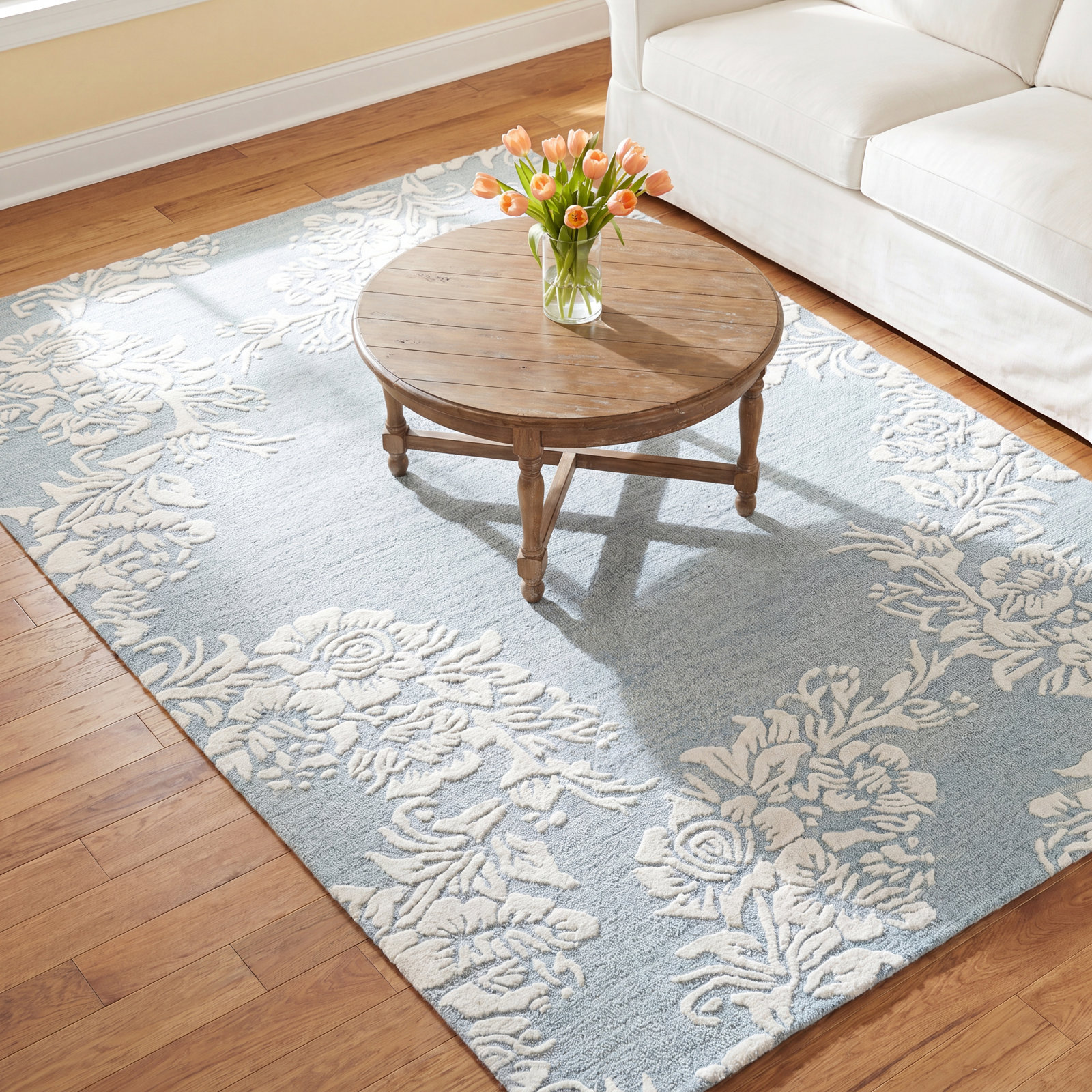 Hand-Tufted Wool Floral Rug, Round 6'