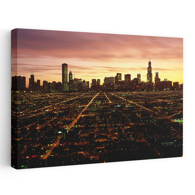 Cgi Composite High Angle View of a City at Night Chicago Cook County Illinois, architecture moderne abstraite, art urbain