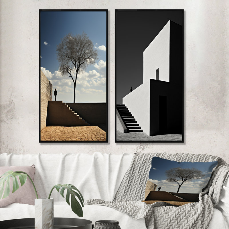 «Mimalisme», ensemble de 2 reproductions d'art sur toile, H 28 po x l 25 po, Cadre noir