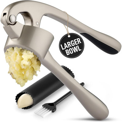 Zulay Kitchen Large Premium Garlic Press Set - Bigger Bowl For Bigger Garlic