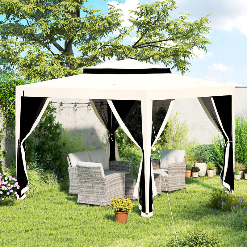 Outsunny 3 x 3 m Gazebo with Netting, Double Tier Roof, Cream White