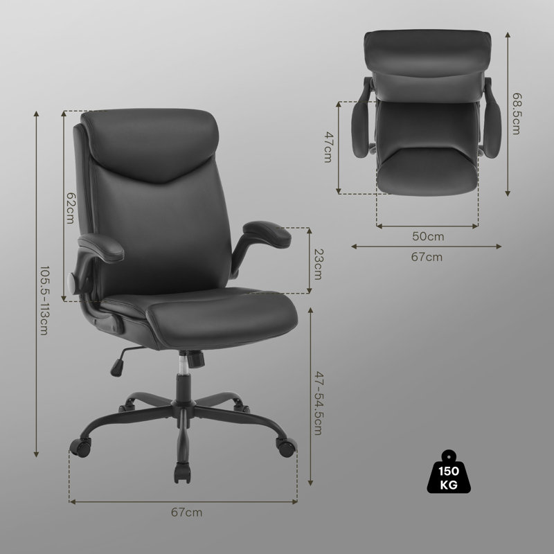 Office Chair, Executive Chair, Ergonomic Chair, Tilting Function, Headrest, Folding Armrests, Padded Seat, Black