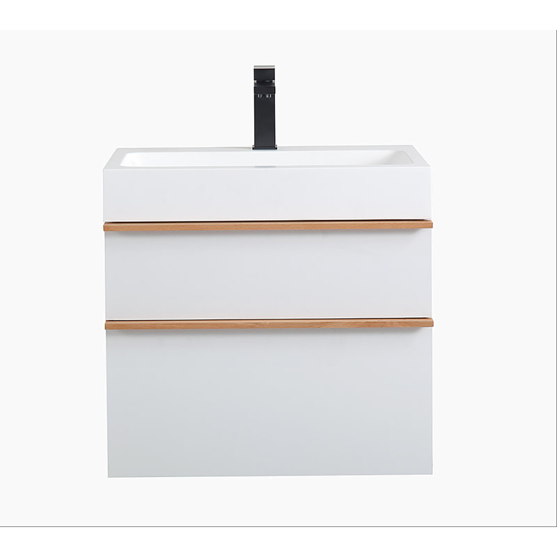 Meuble-lavabo mural blanc 24 po avec lavabo en acrylique intégré, 2 tiroirs à fermeture en douceur, armoire flottante pré-assemblée et moderne