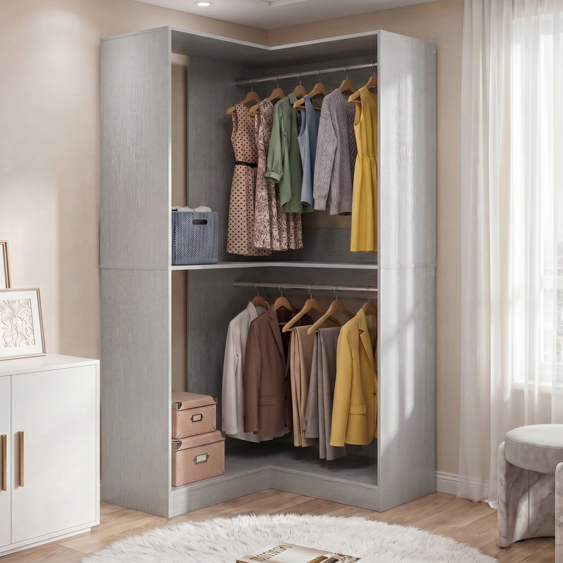 32'' W Corner Closet System with Hanging Rod, Gray