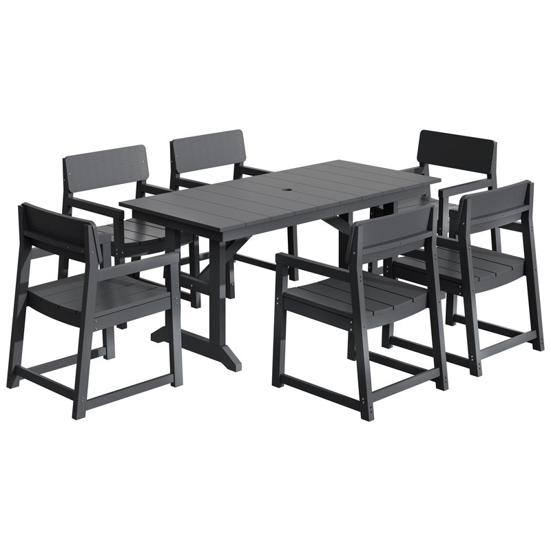 7-Piece HDPE Outdoor Patio Dining Set, Gray