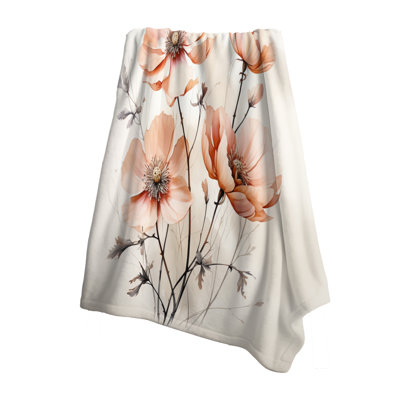 Peach Beige Minimalism Flower - Floral Cozy Blanket