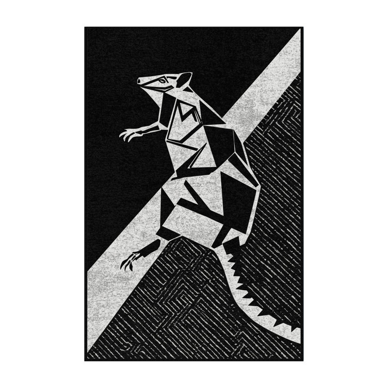 Machine Washable Pavanvir Bandicoot Modern Geometric Rug in Black – Black Binding, 8x10