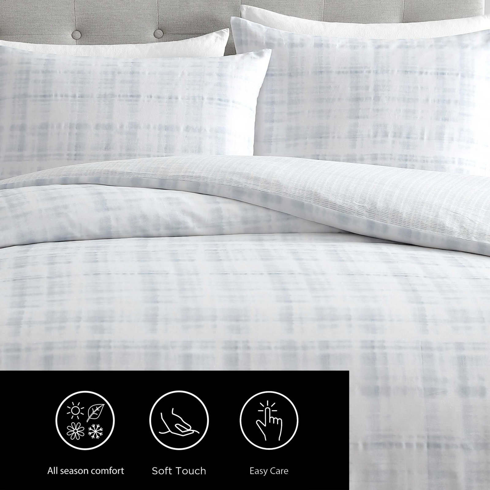 Plaid Cotton Duvet Cover Set, King Duvet Cover + 2 King Shams