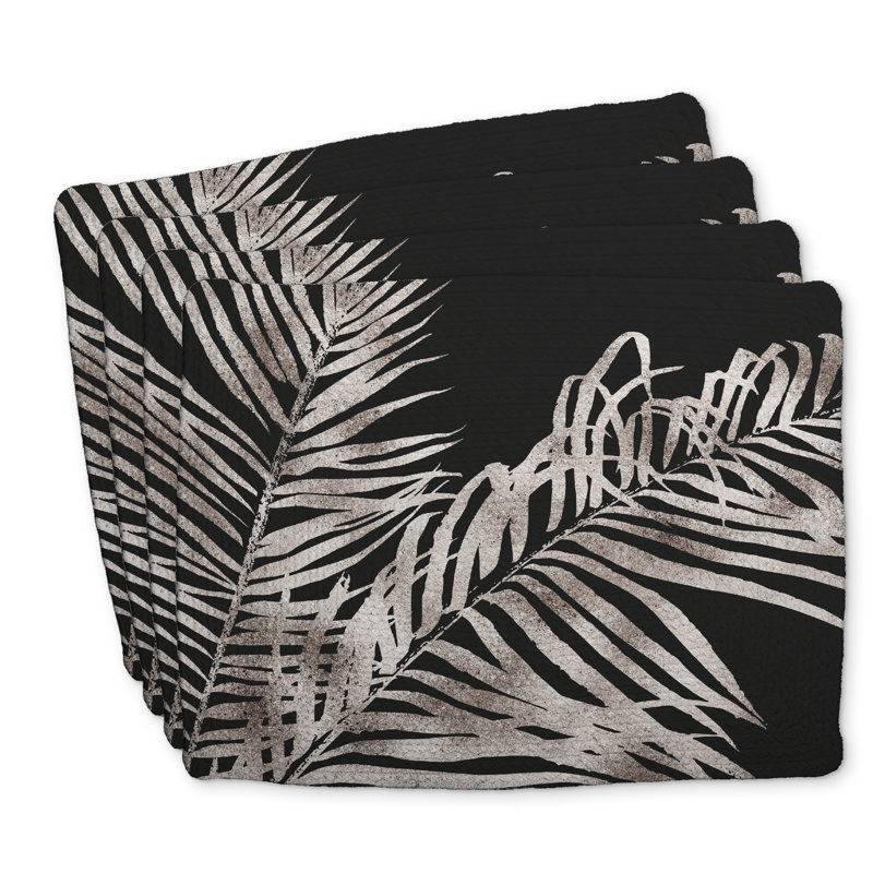 Ensemble de 4 napperons en polyester tressé à feuilles d'or tropical
