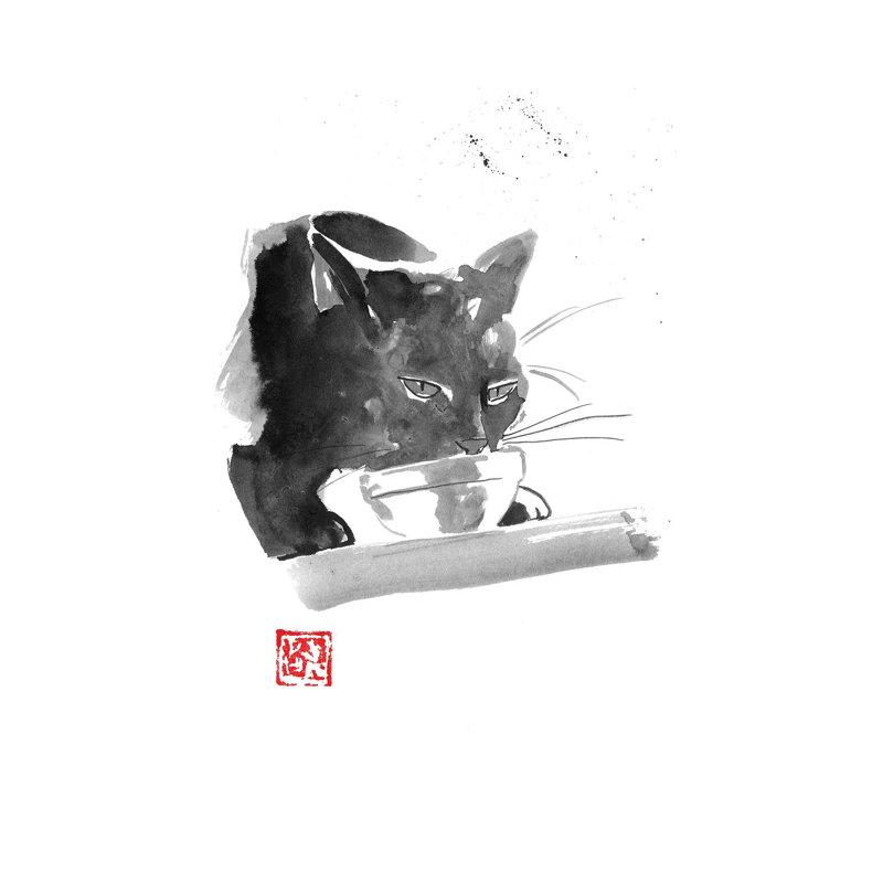 Drinking Cat by Péchane - Painting on Canvas, 101.6 cm H x 66.04 cm W x 1.91 cm D, Wrapped Canvas