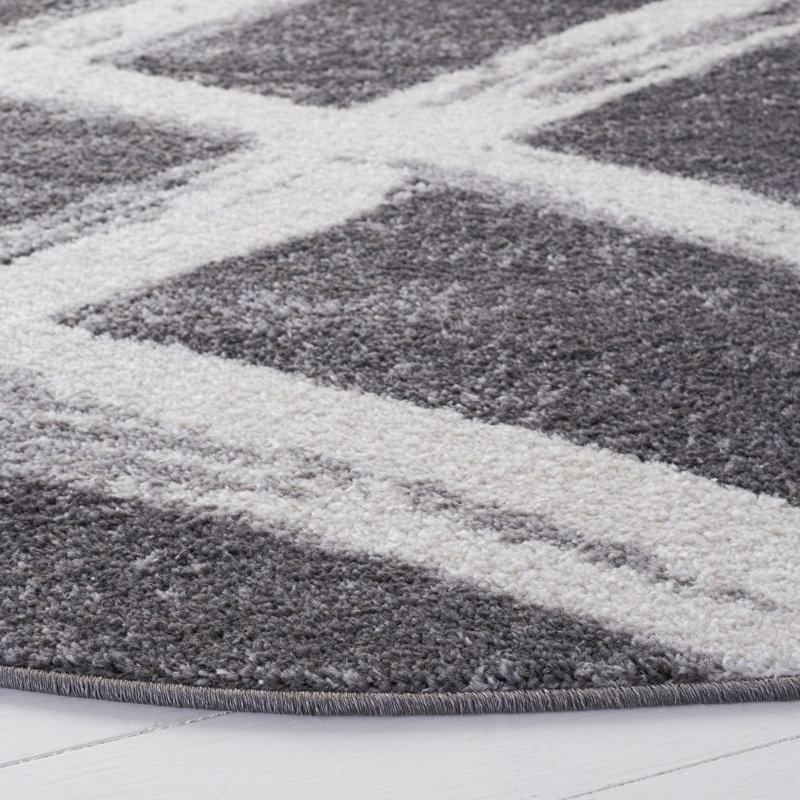 Tapis performance abstrait Shelva, Charcoal/Ivory, Rond 6 pi