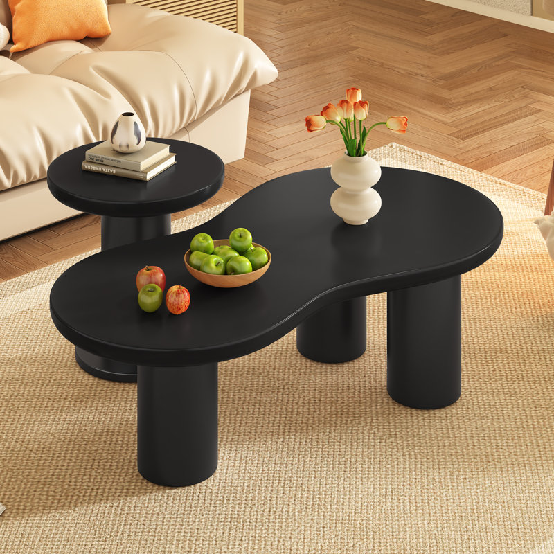 Easy Assembly Nesting Coffee Table Set of 2, Black