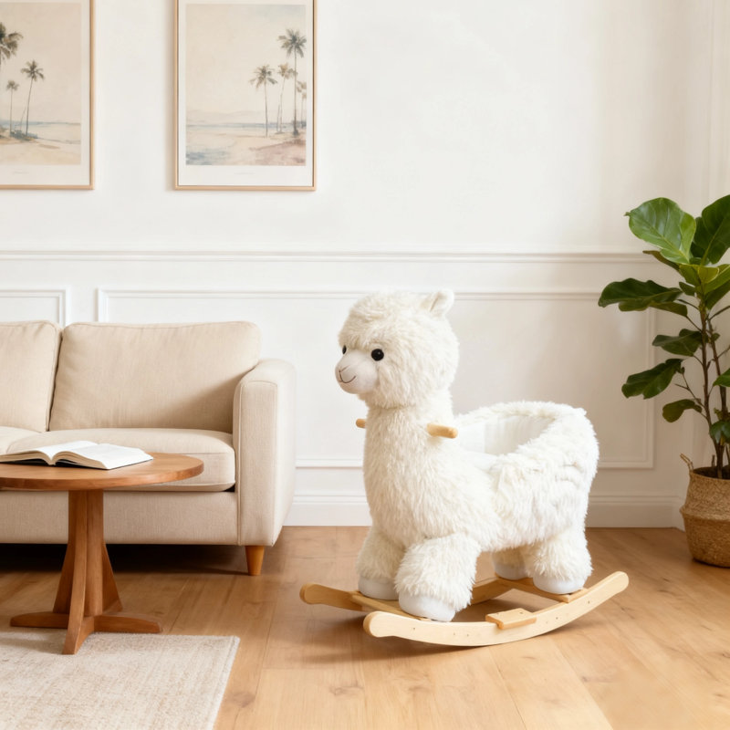 Cheval à bascule en peluche avec effets sonores, jouet sécuritaire pour tout-petits avec guidon, ceinture de sécurité et repose-pieds, chaise berçante pour enfants de 1 à 3 ans
