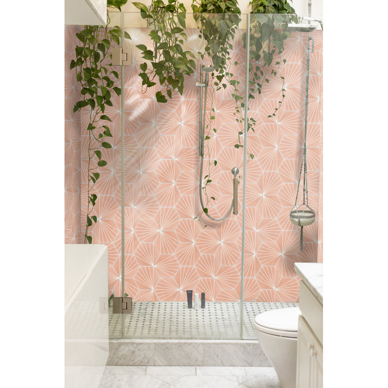 Spark C 7.87" x 9.09" Cement Patterned Wall & Floor Tile, Tangerine