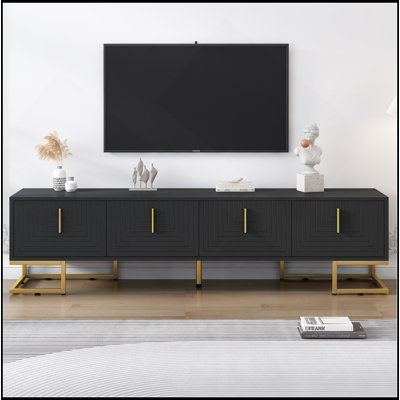 ON-TREND Modern TV Stand With Metal Legs And Gold Handles For Tvs Up To 80