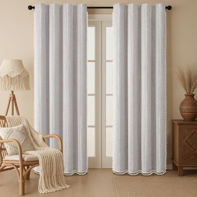 Rideaux occultants Boho 100 %, 2 panneaux de 213 cm (84 po), mélange de lin, gris