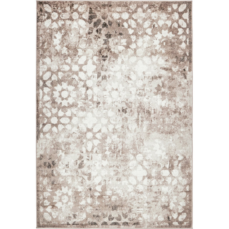 Brandt Floral Area Rug, Rectangle 6'1" x 9', Brown/Cream