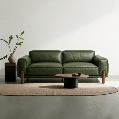 Canapé modulaire vert en cuir véritable
