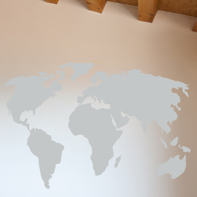 Décalcomanie murale carte du monde, H 22 po x l 32 po x P 0,01 po, Gris clair
