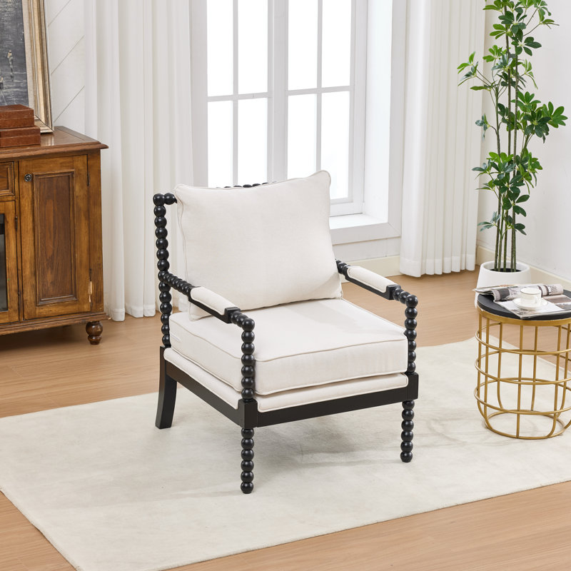 Chaise d'appoint avec cadre en bois tourné et solide, Beige