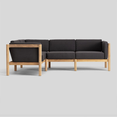 Canapé modulaire d'extérieur en teck 4 pièces avec coussins Sunbrella Haven
