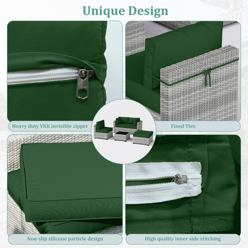 9-Piece Outdoor Cushion Cover Set (Set Of 3 Seats , 5 Backs, 1 Footrest)， Only Covers, Green