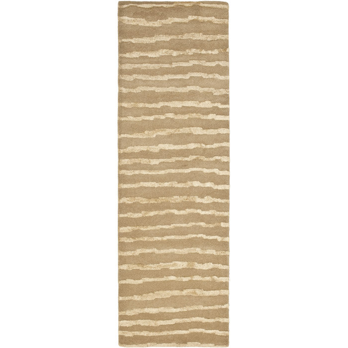 Nukri Hand Tufted Wool/Cotton/Viscose Striped Rug in Beige